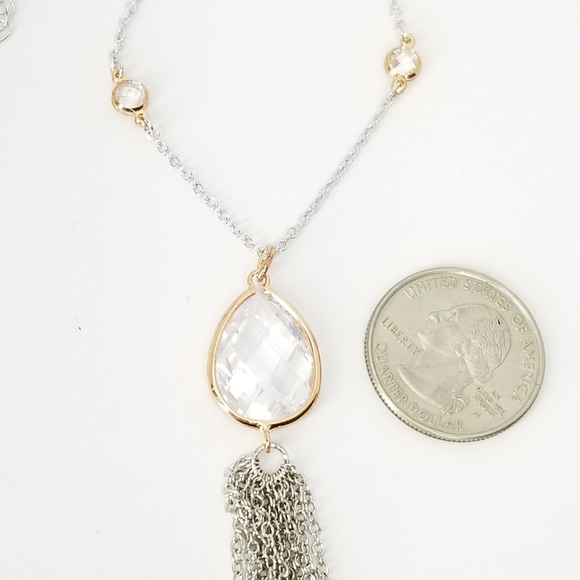 Two Tones Pear CZ by the yard Tassel Necklace - Picture 5 of 8